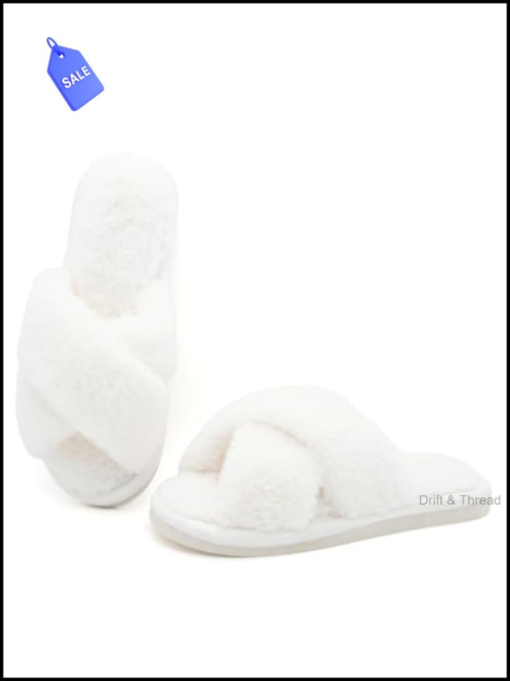 Faux Fur Fuzzy Open Toe Memory Foam Slippers Cross Band